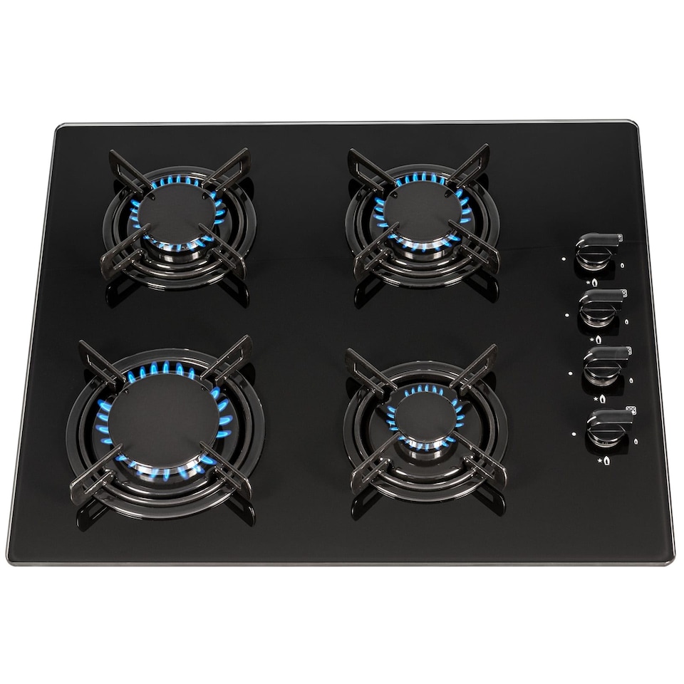 image 1 of SIA GHG612BL 60cm Black 4 Burner Gas On Glass Hob With Enamel Pan Stands & FFD