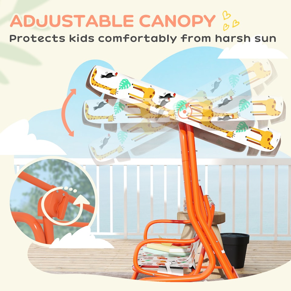 image 1 of AIYAPLAY Kids Porch Swing with Seat Belts, Adjustable Canopy, Orange