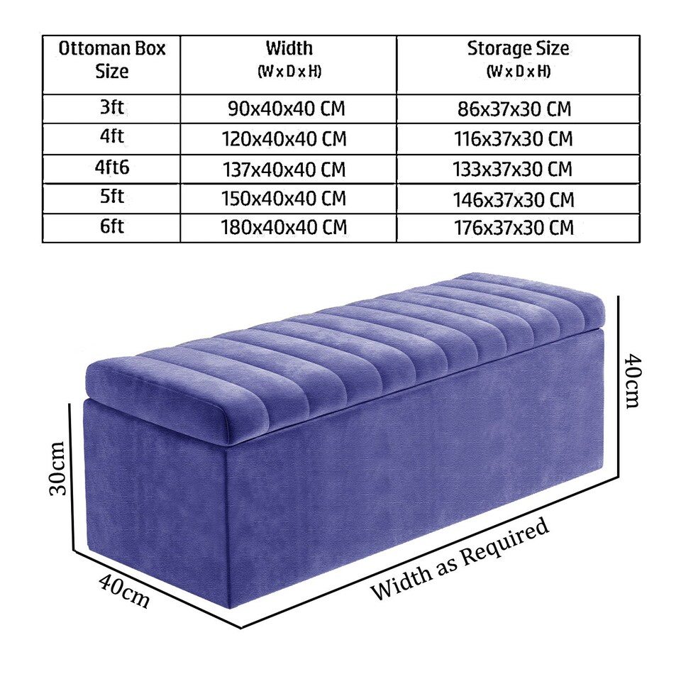 image 1 of Safar 90cm Wide Ottoman Storage box - Blue Naples Ottoman Box with Storage
