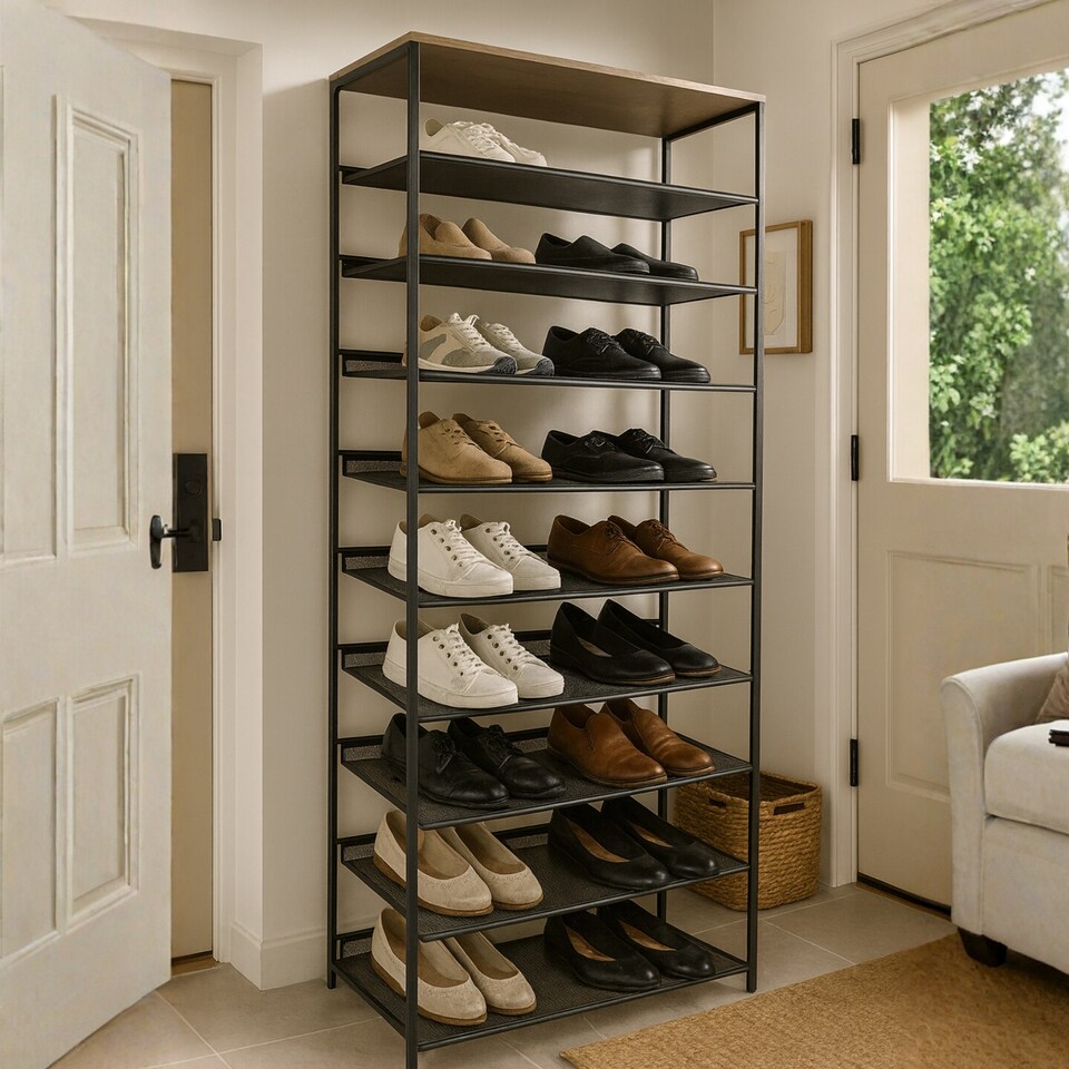 image 1 of Industrial 10 Tier Shoe Rack Hallway Organiser Rustic