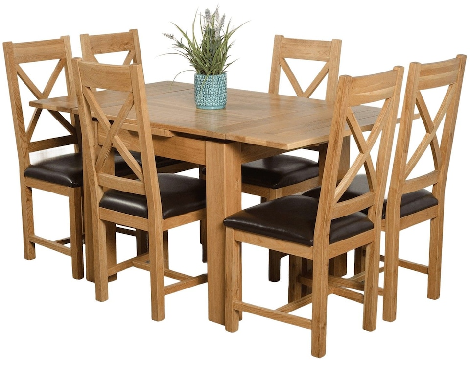 image 1 of Richmond 90-150cm Oak Extending Dining Table and 6 Berkeley Leather Chairs | Brown | Brown