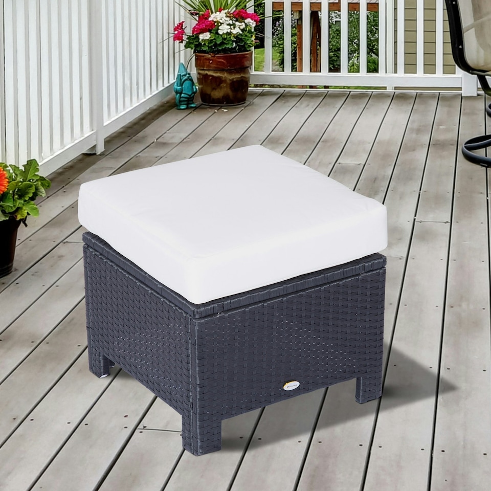 image 1 of Outsunny Rattan Footstool Wicker Ottoman w/ Padded Seat for Backyard Garden