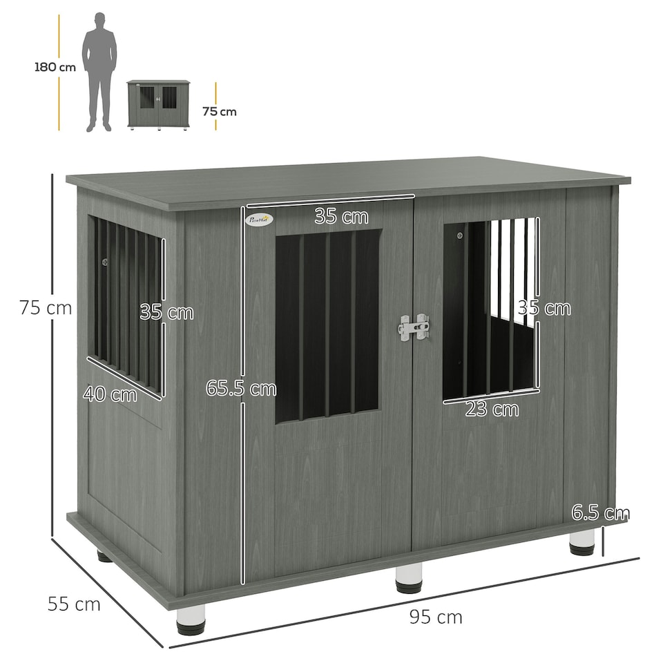 image 1 of PawHut Dog Crate Kennel Cage for Medium Large Dog, Indoor End Table, Grey