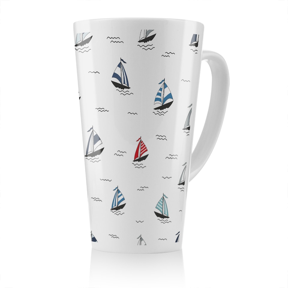 image 1 of Red & Blue Sailboats Latte Mug