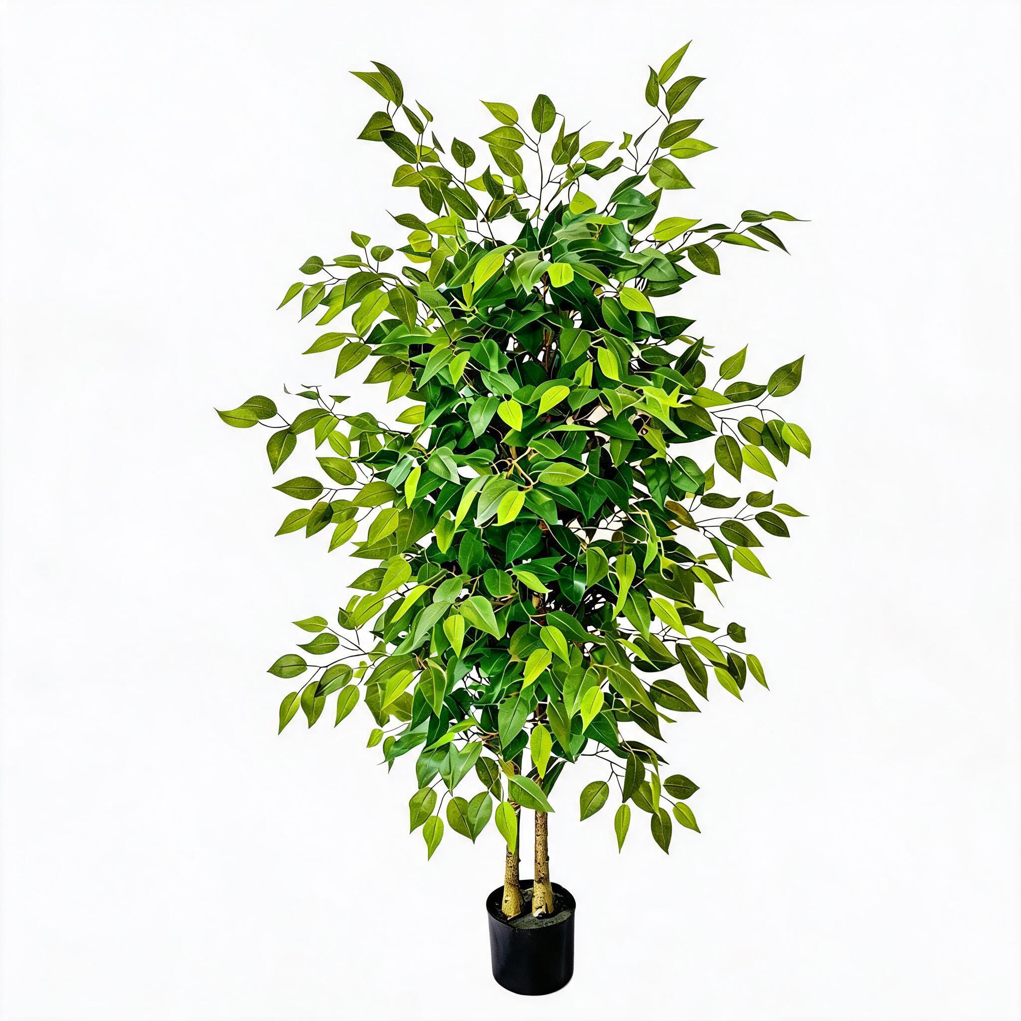 London Boutique 150 cm DoubleâTrunk Ficus Artificial Tree, Faux Plant with Black Planter