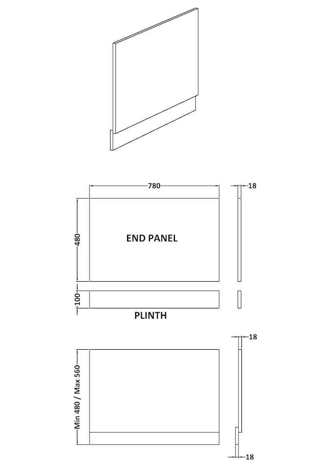 image 1 of 800mm Bath MFC End Panel & Plinth - Woodgrain Charcoal Black