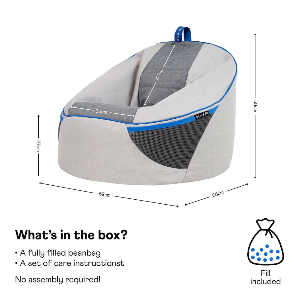 image 1 of PLAY-R1 Alpha Kids Gaming Bean Bag Chair Grey Video Gaming Bean Bags | Grey | Grey | 1