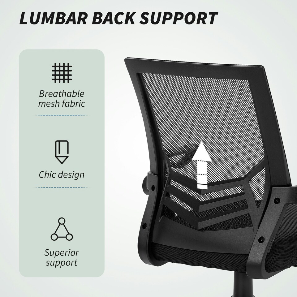 image 1 of Vinsetto Mesh Swivel Office Chair Task Computer Chair w/ Lumbar Support, Black Black