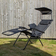 Multi Position Garden Gravity Relaxer Chair Sun Lounger with Sun Canopy in Black | Black | Black