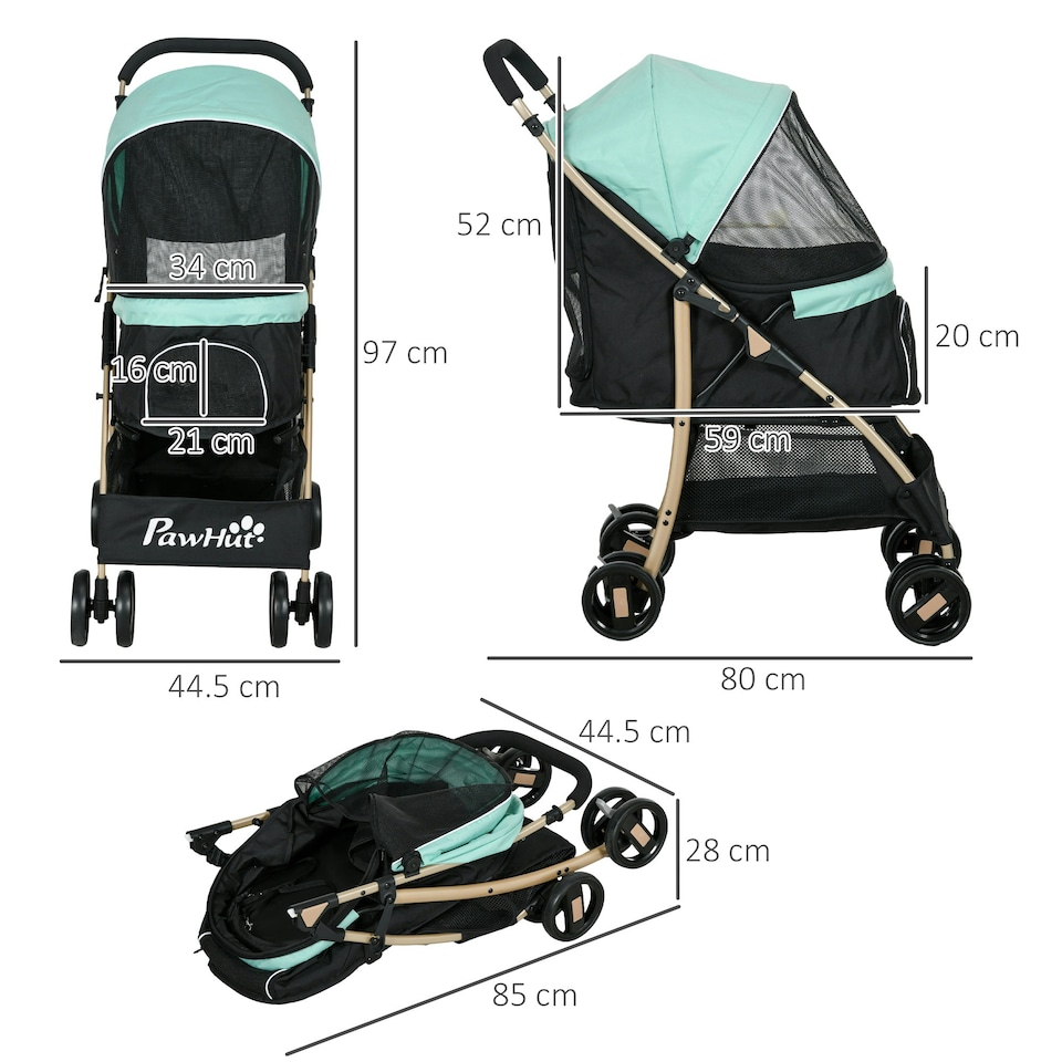 image 1 of PawHut Pet Stroller for XS and S Dogs w/ Rain Cover - Green