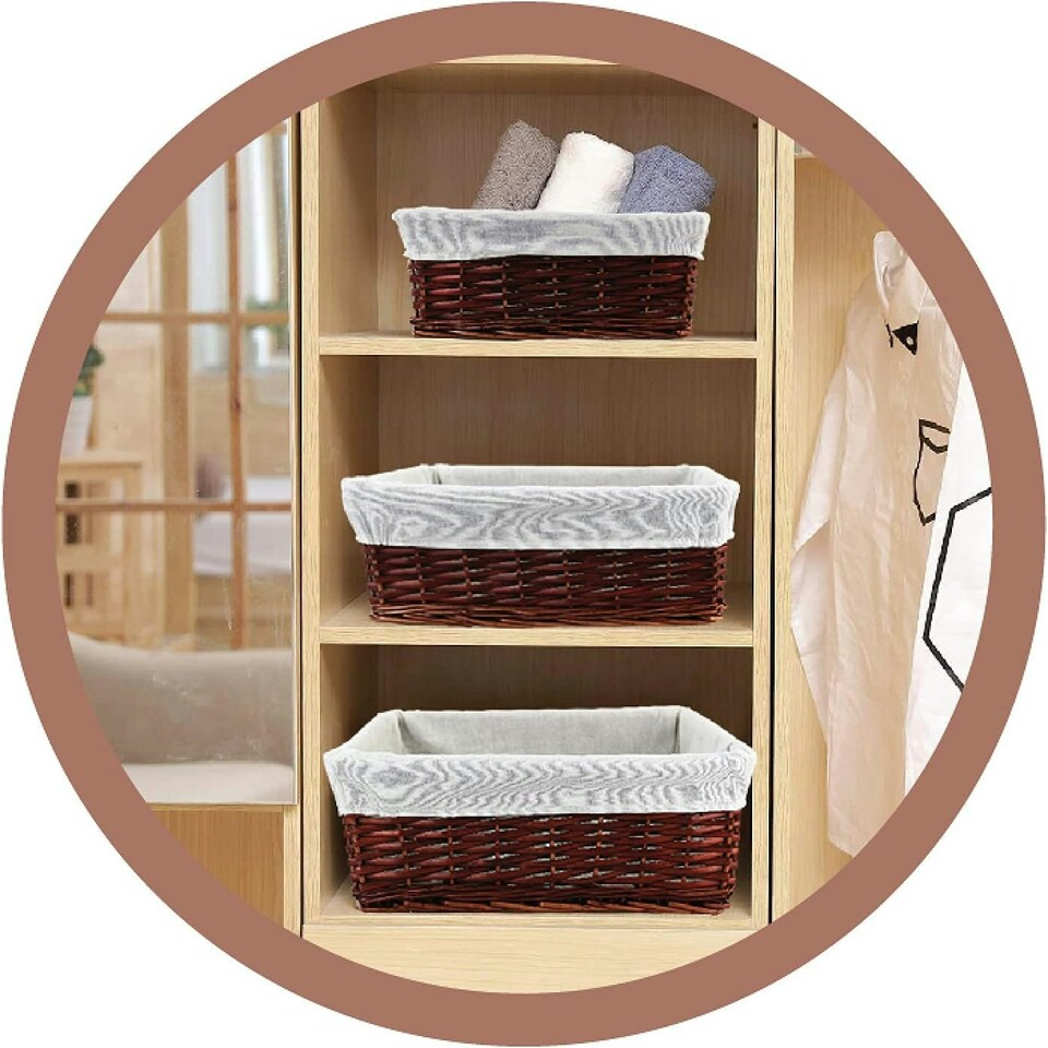 image 1 of Marco Paul Brown Set of 3 Wicker Storage Baskets Organising Baskets Brown