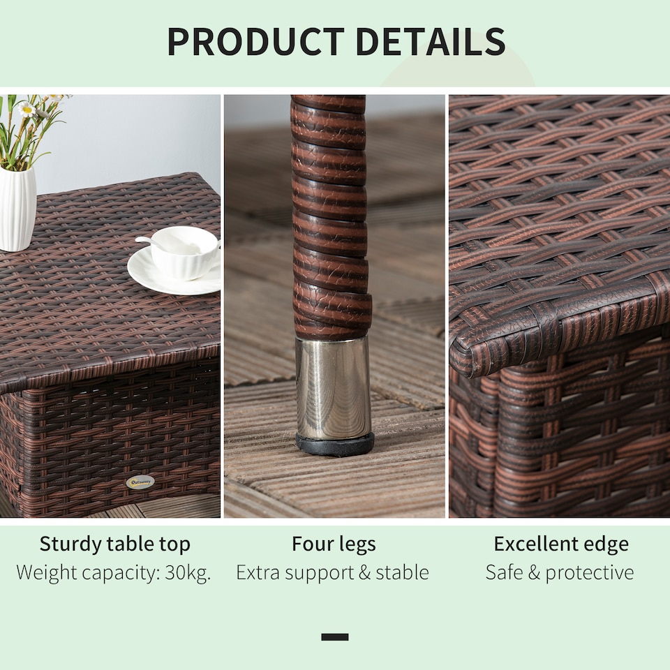 image 1 of Outsunny PE Rattan Outdoor Coffee Table, Easy Match Rattan Side Table, Brown