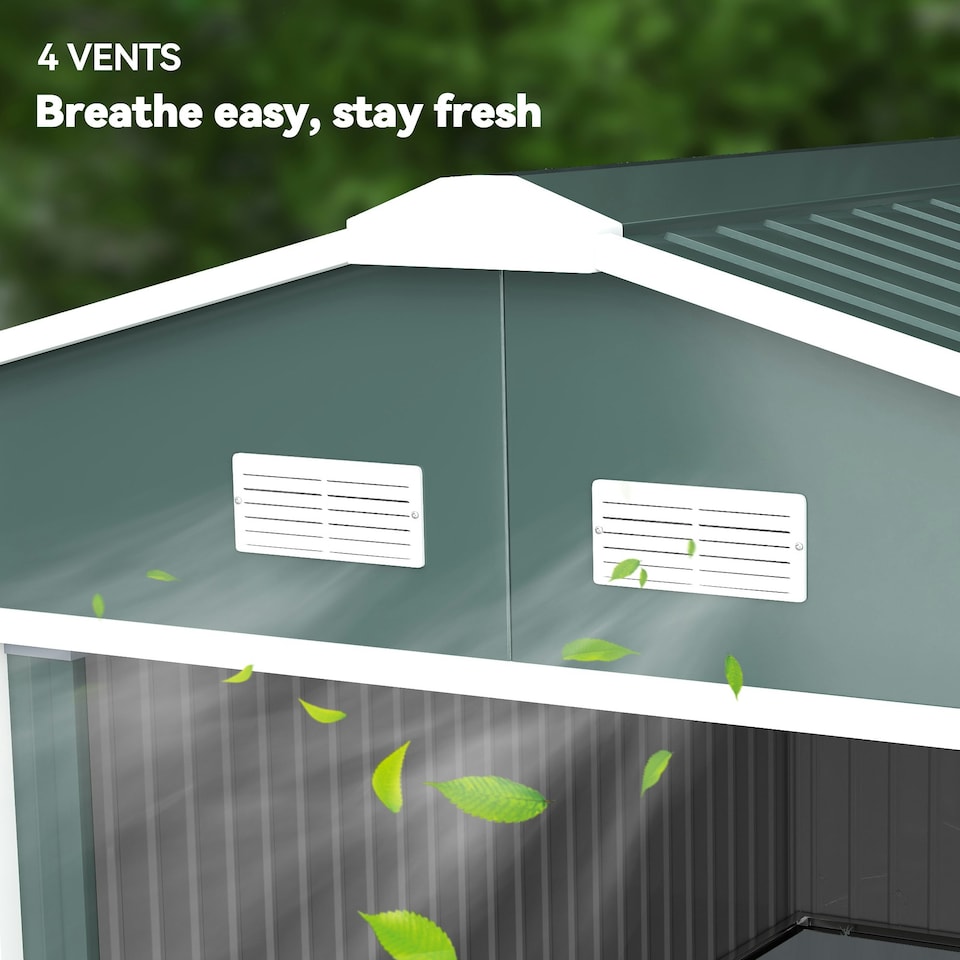 image 1 of Outsunny 13 x 11ft Garden Shed Storage with Foundation Kit and Vents, Green