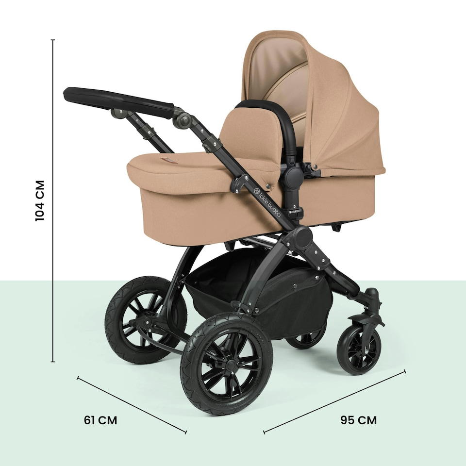 image 1 of Stomp Luxe 2-in-1 Pram – Birth to Approx. 4 Years, Foldable, All-Terrain, Rain Cover, Footmuff, Puncture-Proof Wheels & More (Black/Desert/Tan)