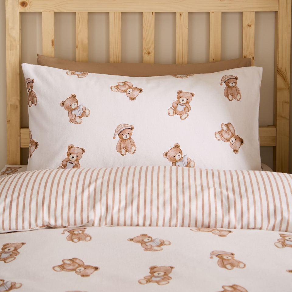 image 1 of Catherine Lansfield Brushed Teddy Bear Cotton Reversible Duvet Cover Set