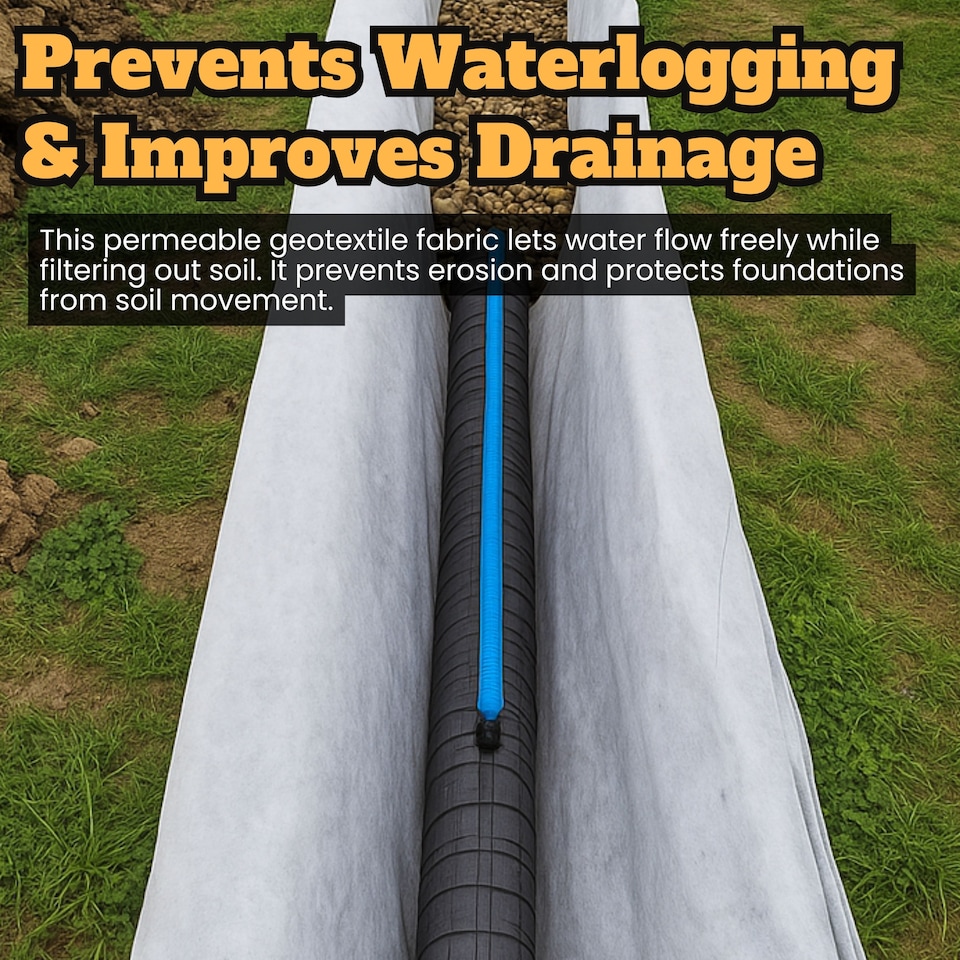 image 1 of Non Woven Geotextile Membrane 2.25m x 1m (2.25m²) - 100 GSM Drainage Fabric