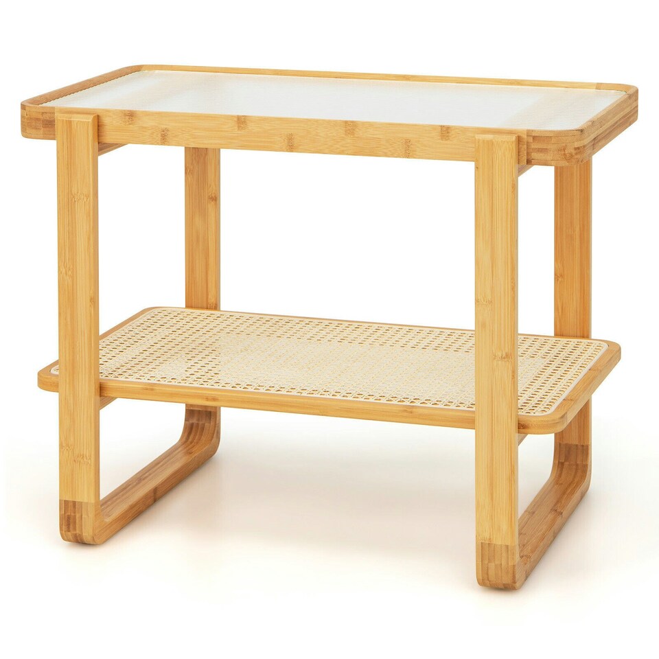 image 1 of COSTWAY Side Table Tempered Glass Top Sofa End Table Yellow