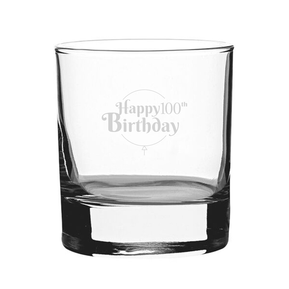 image 1 of Personalised Happy 100th Birthday Balloon Design Whisky Tumbler