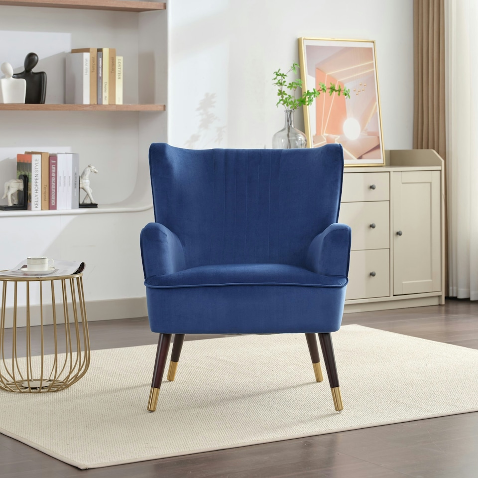image 1 of Madison Velvet Fabric Accent Chair - Dark Blue