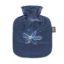 Fashy 2 Litre Hot Water Bottle with Floral Plush Cover - Navy