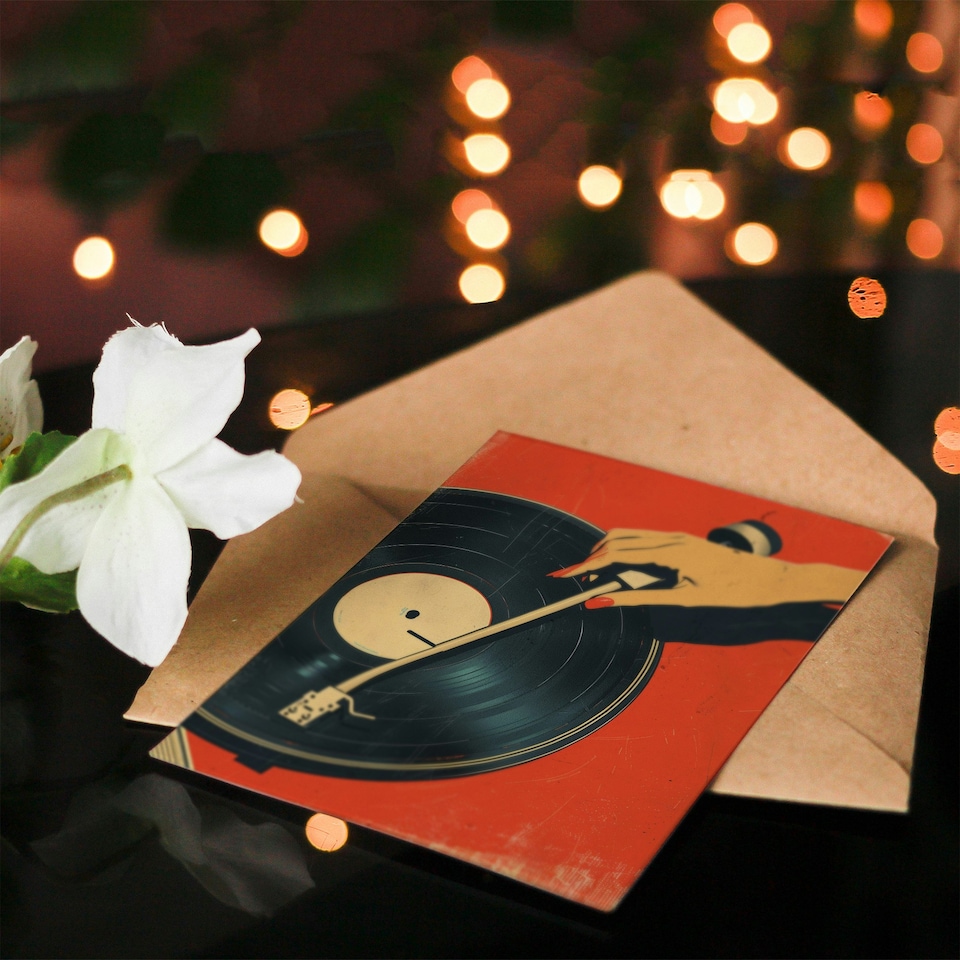 image 1 of Pulp Retro Hifi Red Vinyl DJ Record Player Woman Her Birthday Card