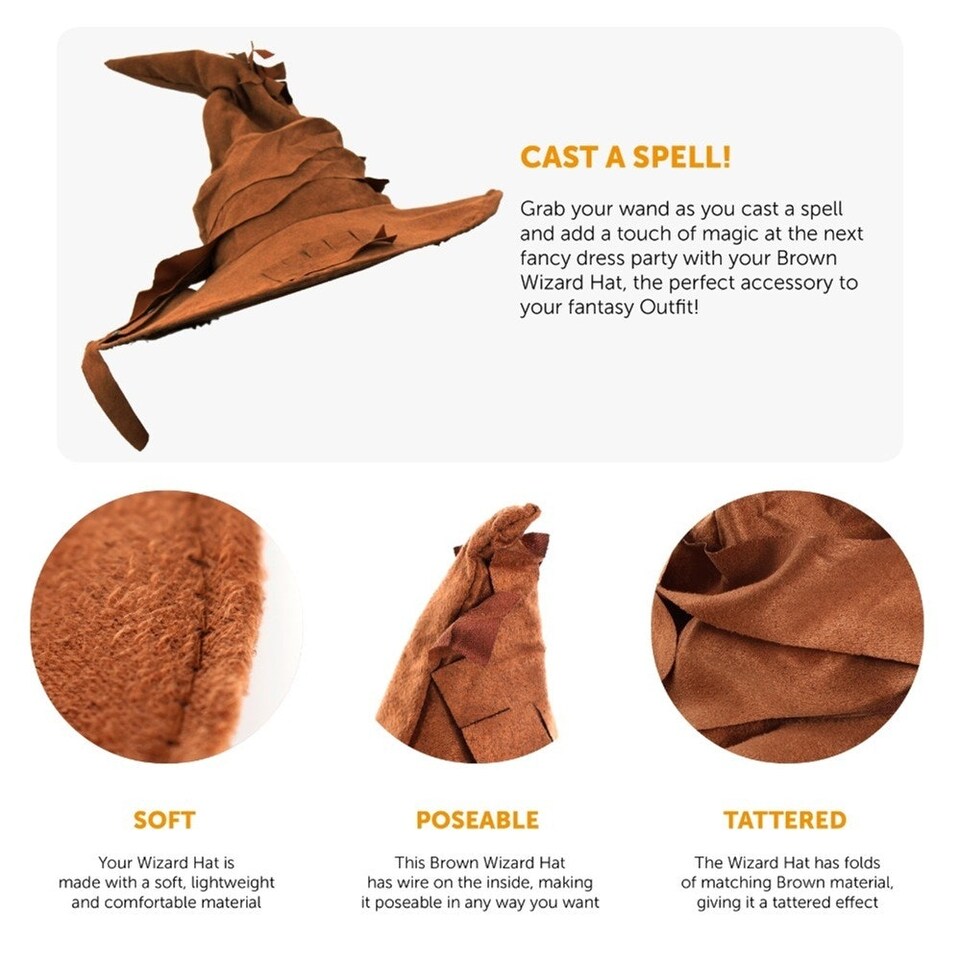 image 1 of Brown Wizard Hat – Magical Fancy Dress Accessory Brown | One Size