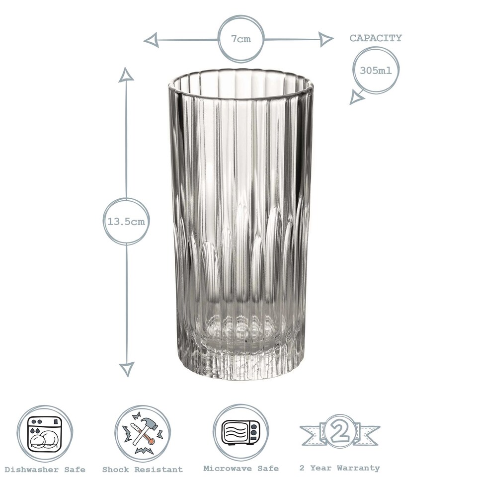 image 1 of Duralex Manhattan Vintage Collins Glasses - 305ml Highball Cocktail Tumblers - Pack of 6 | Clear | Clear