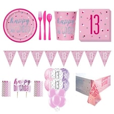 Pink Glitz 13th Birthday 16 Person Deluxe Party Pack