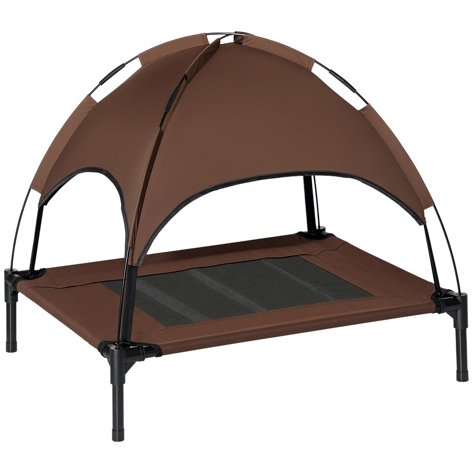 image 1 of PawHut 76cm Elevated Dog Bed Cooling Raised Pet Cot UV Protection Canopy Brown