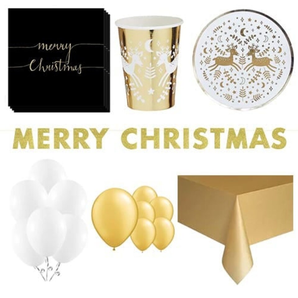 Gold Reindeer Christmas 16 Person Deluxe Party Pack