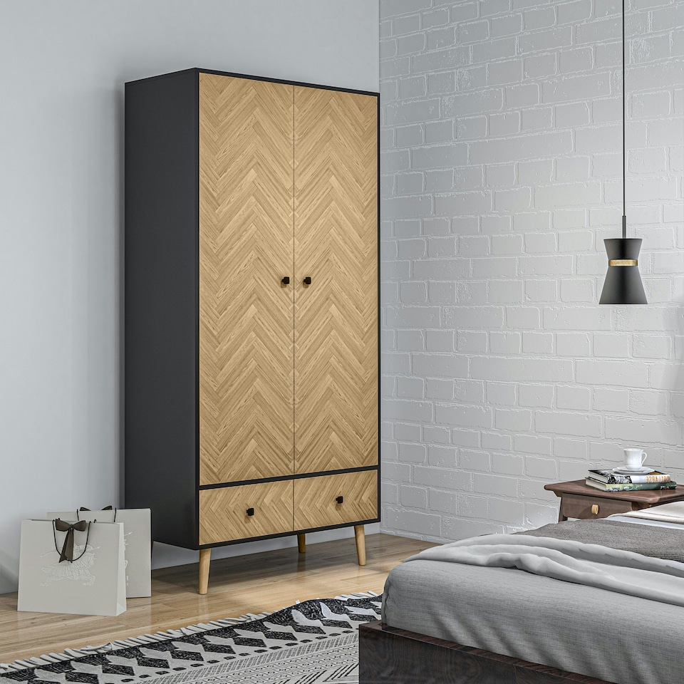 image 1 of HOMCOM Modern Wardrobe Cabinet with Shelf, Hanging Rod and 2 Drawers