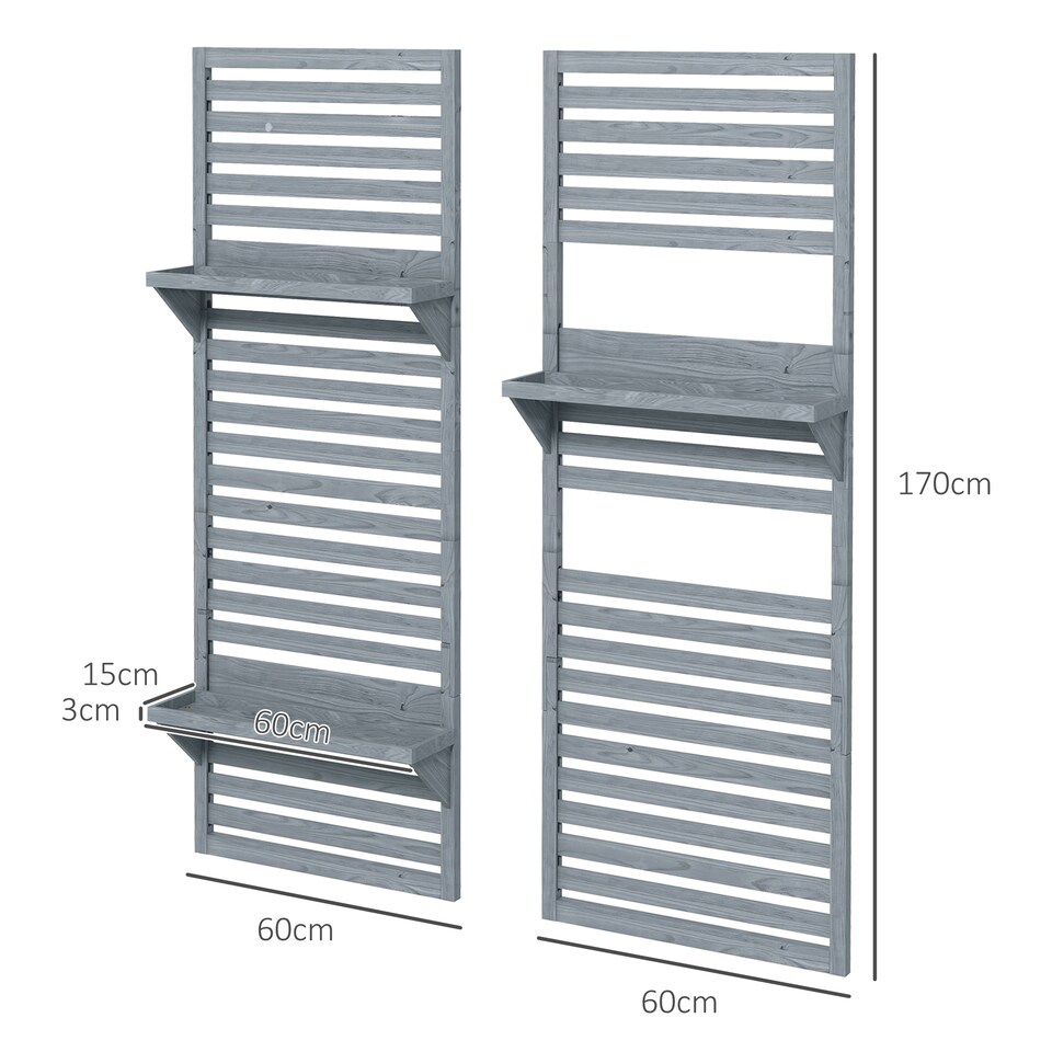 image 1 of Outsunny Wall Mounted Plant Stands Set of 2 with Shelves and Slatted Trellis