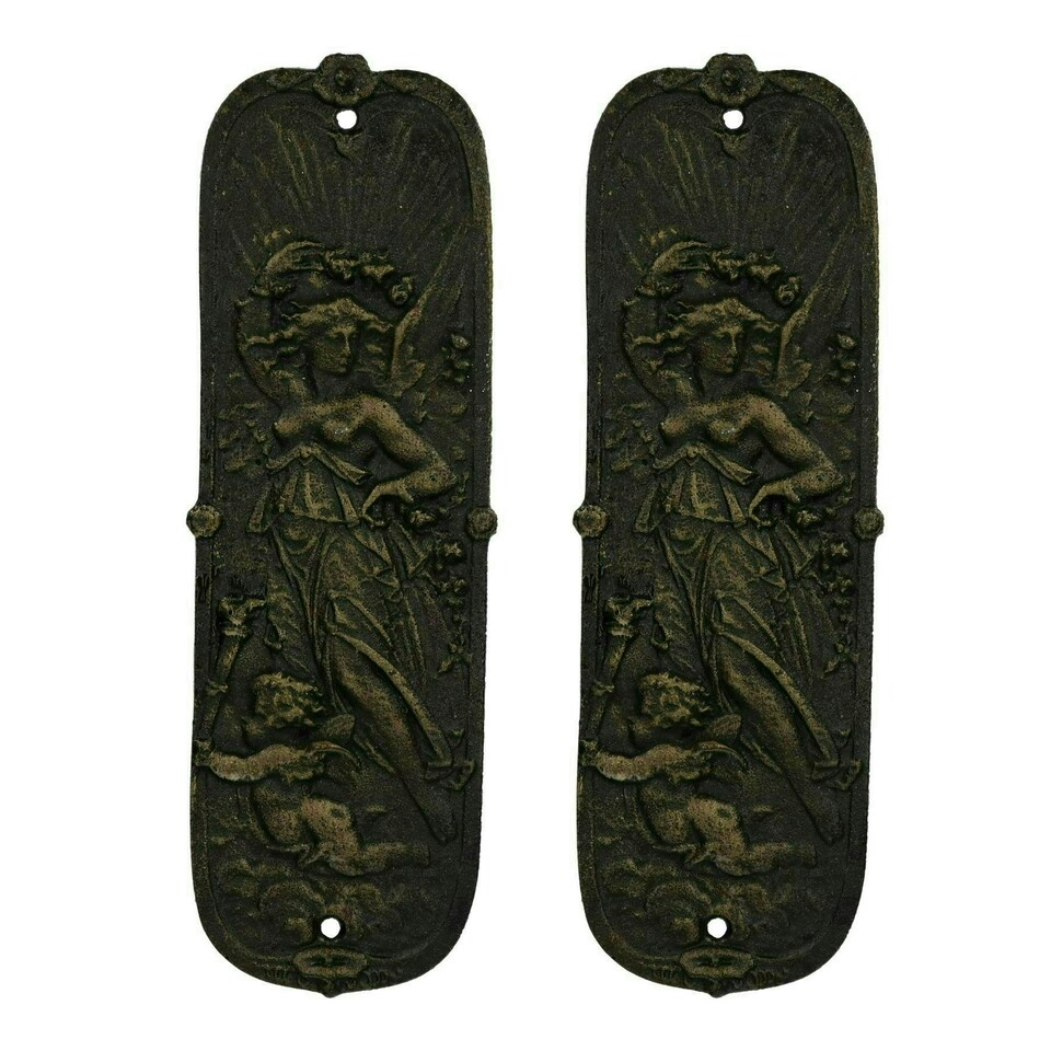 image 1 of Finger Push Plate Sun Door Wall Post Cast Iron Sign Plaque Decorative Pull Plates