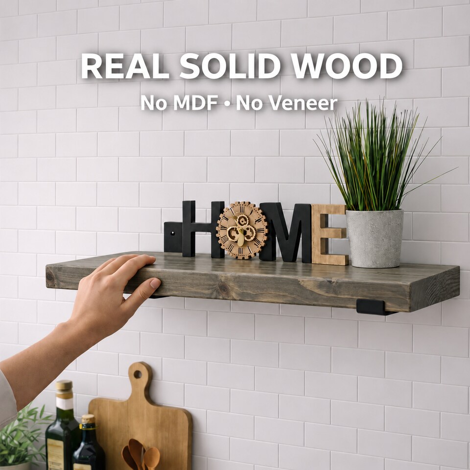 image 1 of MKGT Handmade Driftwood Floating Wall Shelf with Steel Brackets, Solid Wood, 40 x 22 x 4.5 cm
