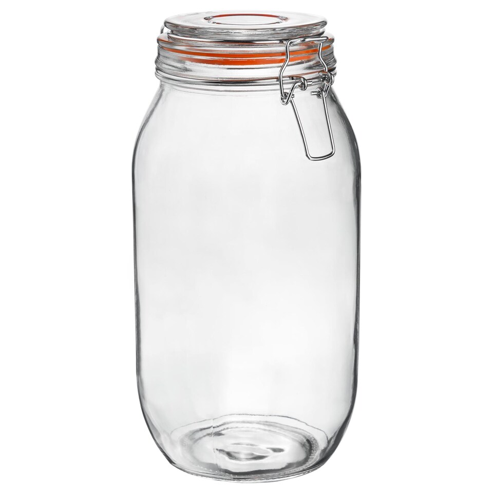 image 1 of Argon Tableware 6x Glass Storage Jars & Labels Set - 2 Litre - 4 Colour Seals Airtight Kitchen Storage Container Preserving Jar