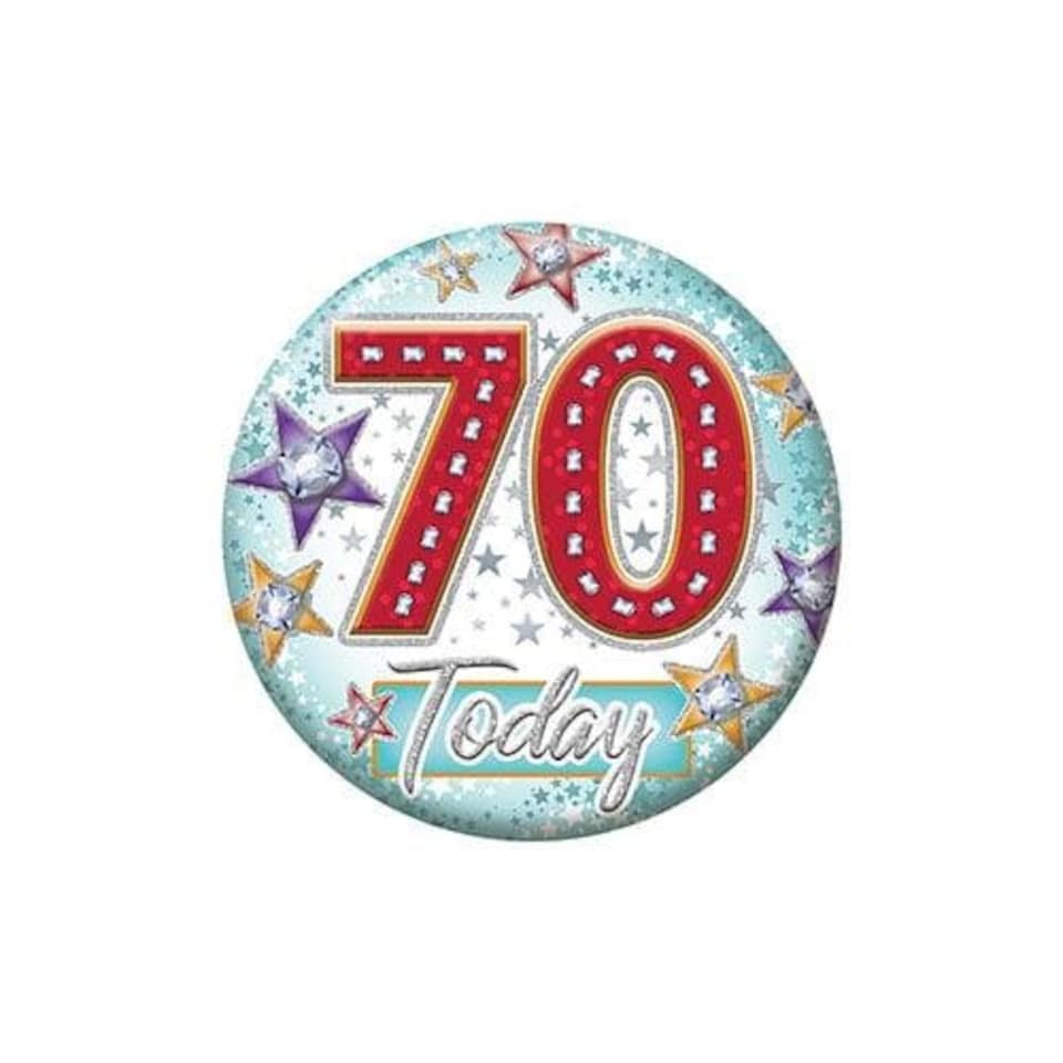 Stars 70th Birthday Badge 5.5cm