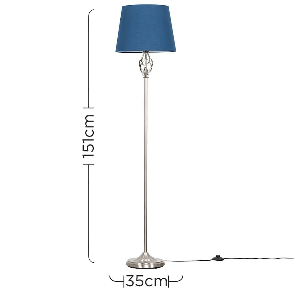 image 1 of ValueLights Memphis Twist Chrome Floor Lamp Navy Shade & Bulb | Blue