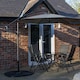 image 2 of Outdoor 4 Person Round Glass Top Garden Dining Table Chairs With Grey Banana Parasol and Base