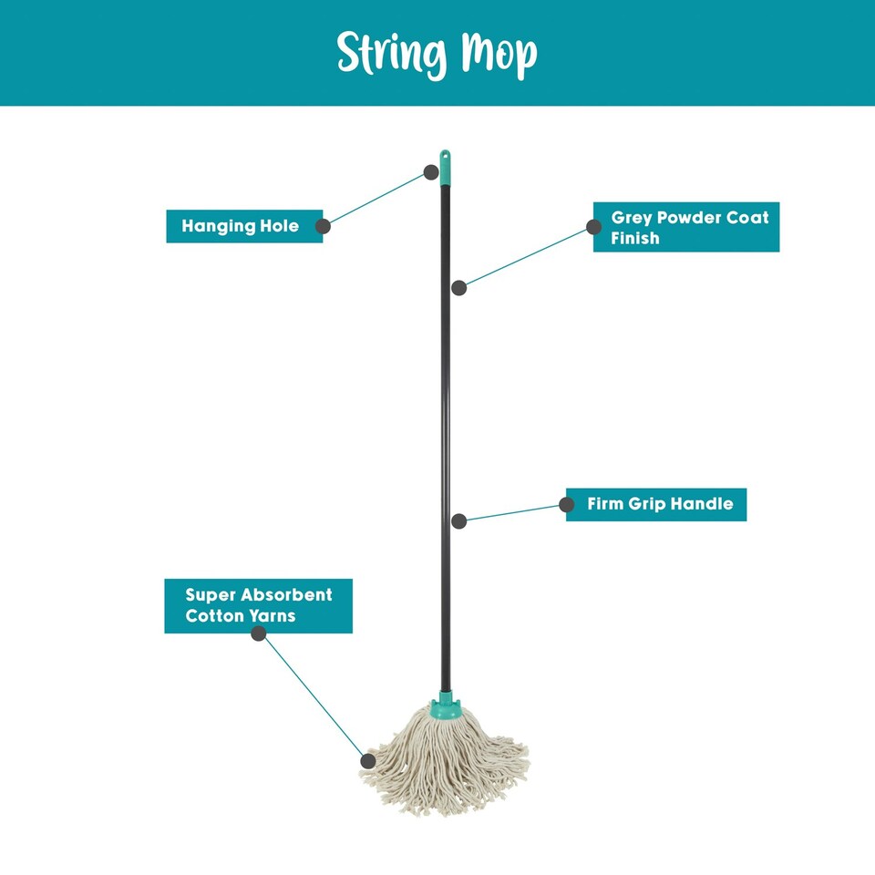image 1 of JVL Pure Cotton Traditional String Floor Mop, Turquoise