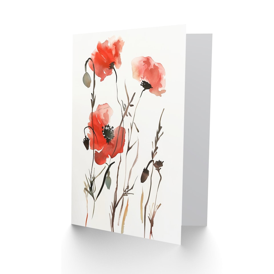 image 1 of Greeting Card Watercolour Poppy Flowers Bright Floral Memorial Day