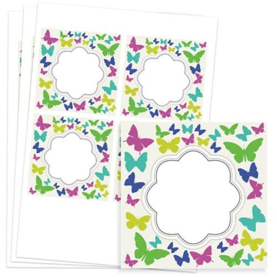 Butterflies Design 95mm Square Sticker sheet of 4