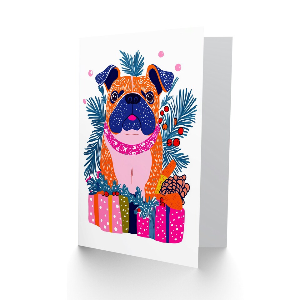 image 1 of Greeting Card Dog Lover Cute Pug Presents Vibrant Modern For Her Woman Xmas Christmas Card