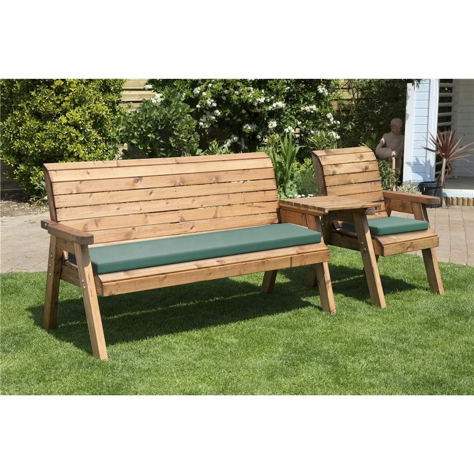 image 1 of Wooden 4 Seat Straight Companion Set With 1 x Winchester Cushion Green & 1 x Chair Cushion Green