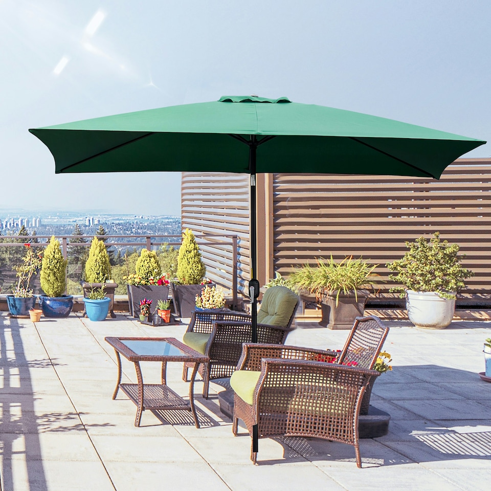 image 1 of Outsunny 3x2m Patio Parasol Canopy Tilt Crank Sun Shade Garden Green