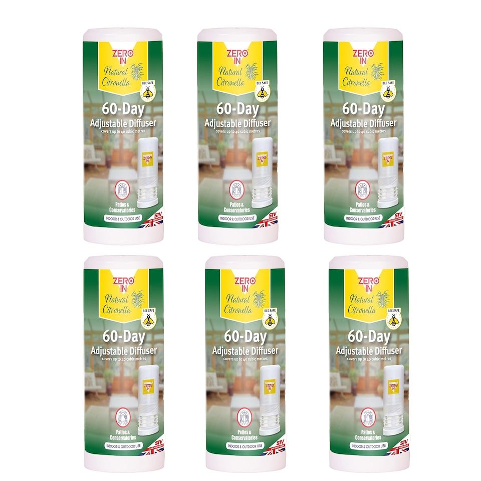 image 1 of Zero In 60 Day Citronella Diffuser Adjustable Release Portable Insect Repellent Air Freshener Indoor Outdoor 40m3 Travel Pack of 6