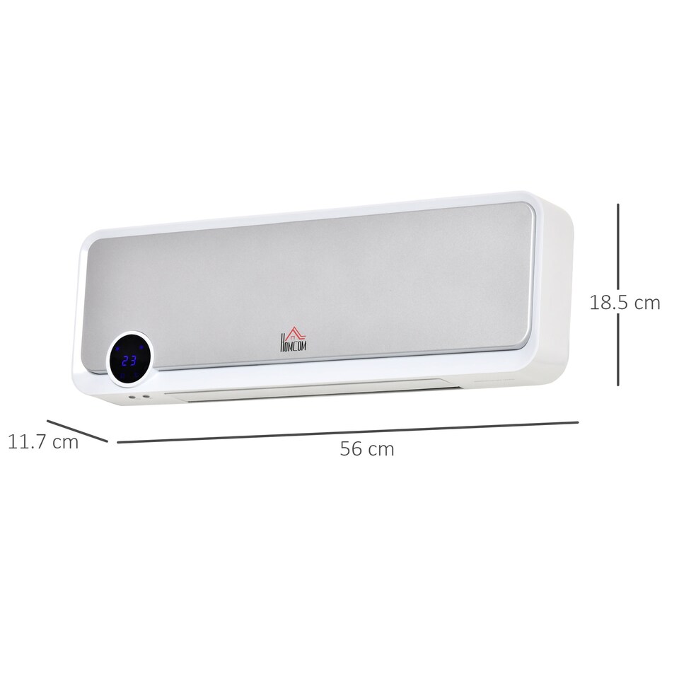 image 1 of HOMCOM Wall Downflow Heater 2 Heat and Fan 1000W2000W, Electric Space Heater with Timer Remote Oscillating, for Bedroom Home Office, White and Silver