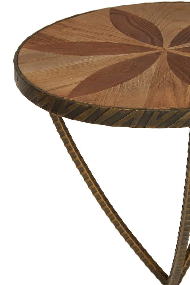 image 1 of Elm Small Side Table,Brass Finished Table by Couch,Wooden End Side Table For Outdoor Patio,Settee Side Table | Brown