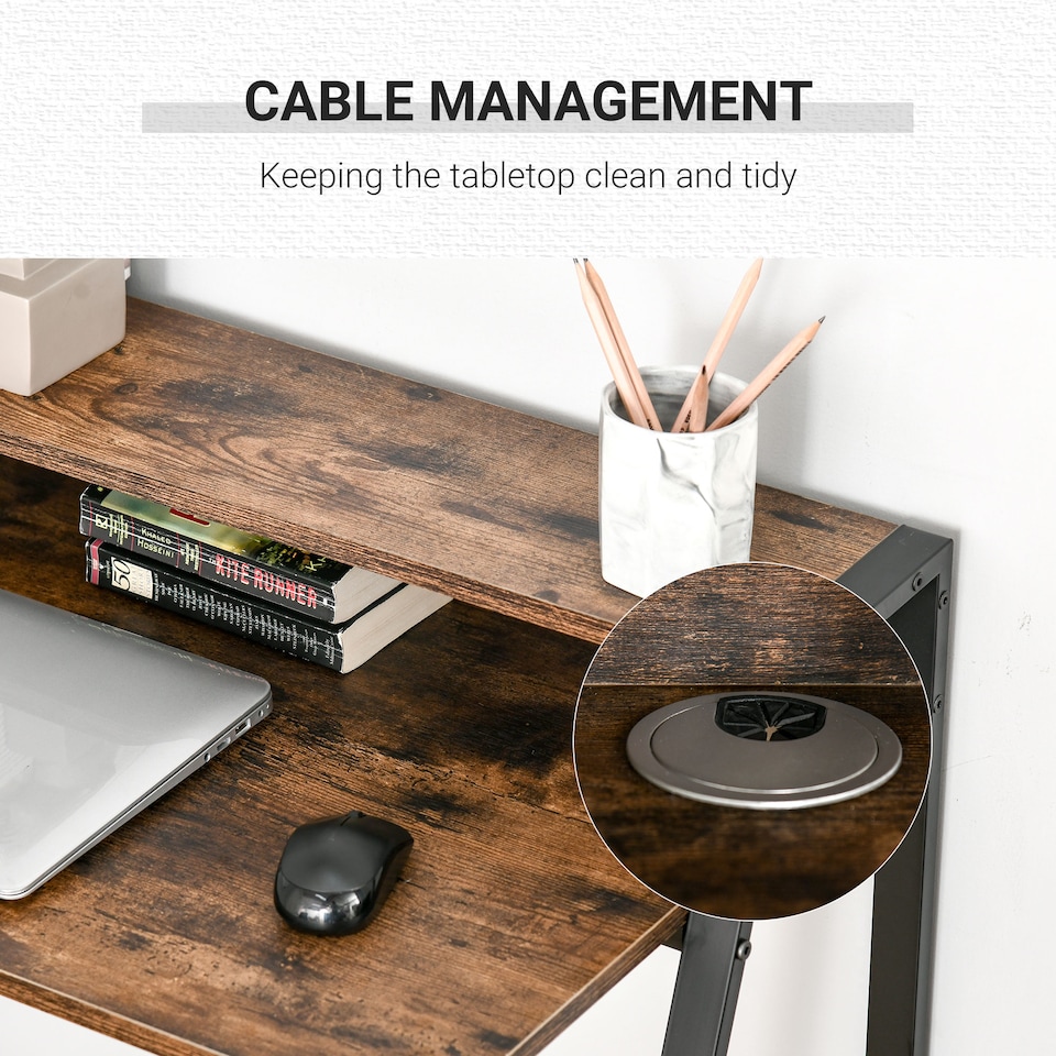 image 1 of HOMCOM Writing Desk Computer Table Home Office PC Laptop Workstation Storage Shelf 84L x 45W cm Rustic Brown