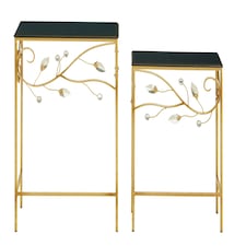 Interiors By Premier Versatile Set Of 2 Tables With Black Wooden Top, Nesting Design Side Tables, Elegant Side Table By Couch