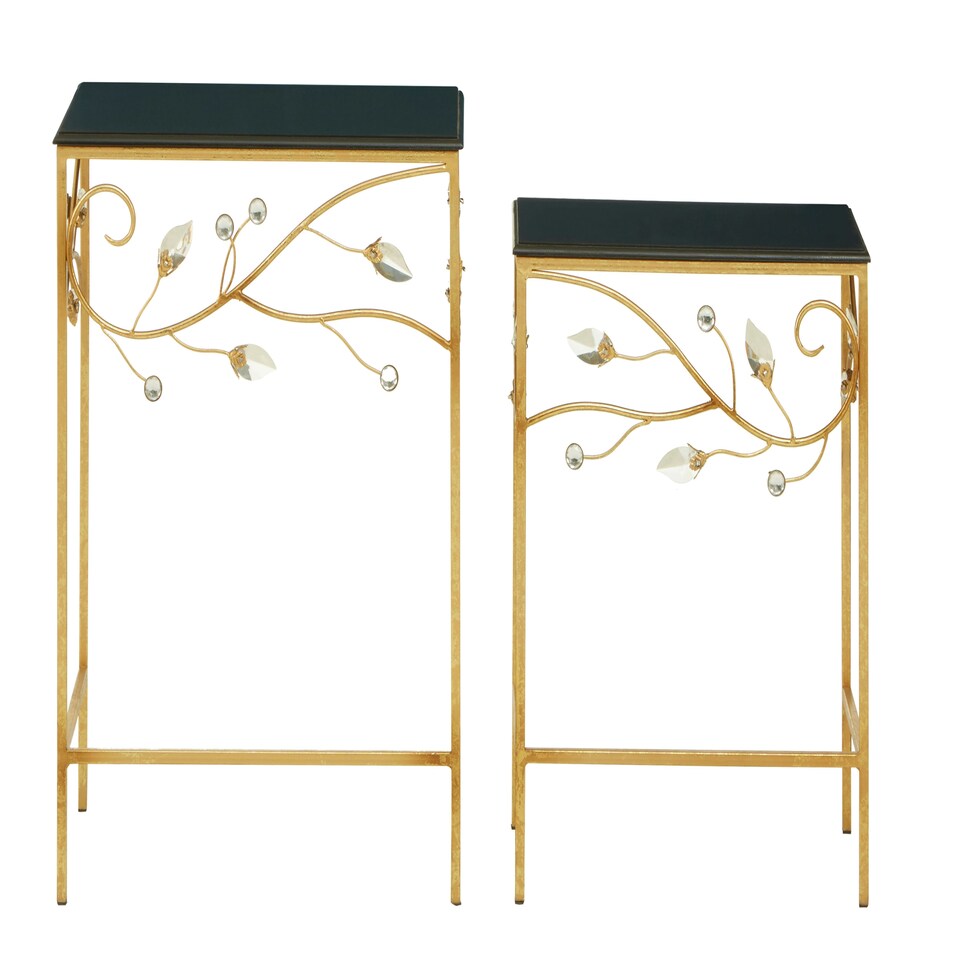 image 1 of Interiors By Premier Versatile Set Of 2 Tables With Black Wooden Top, Nesting Design Side Tables, Elegant Side Table By Couch